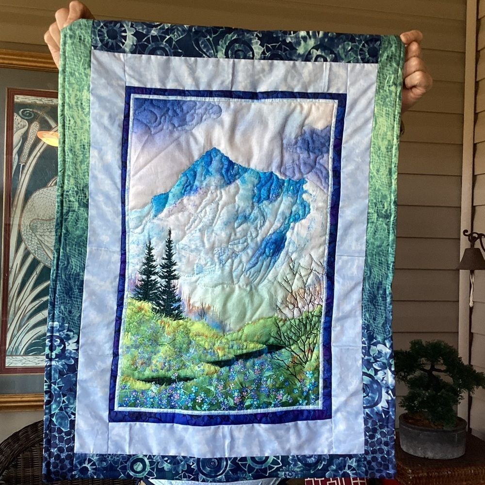 NWT. Hand Crafted Mountain Pass Landscape Quilted Wall Hanging